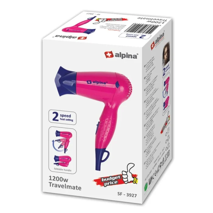 Alpina Travel Hair Dryer (Pink) 1200W SF-3927 - Image 3