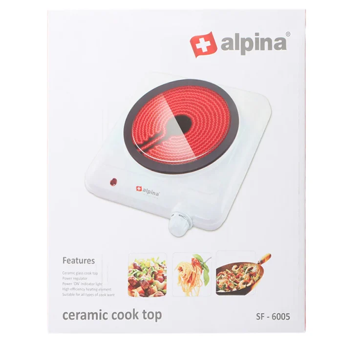 Alpina Glass Top Single Ceramic Hot Plate 1250W SF-6005 - Image 2