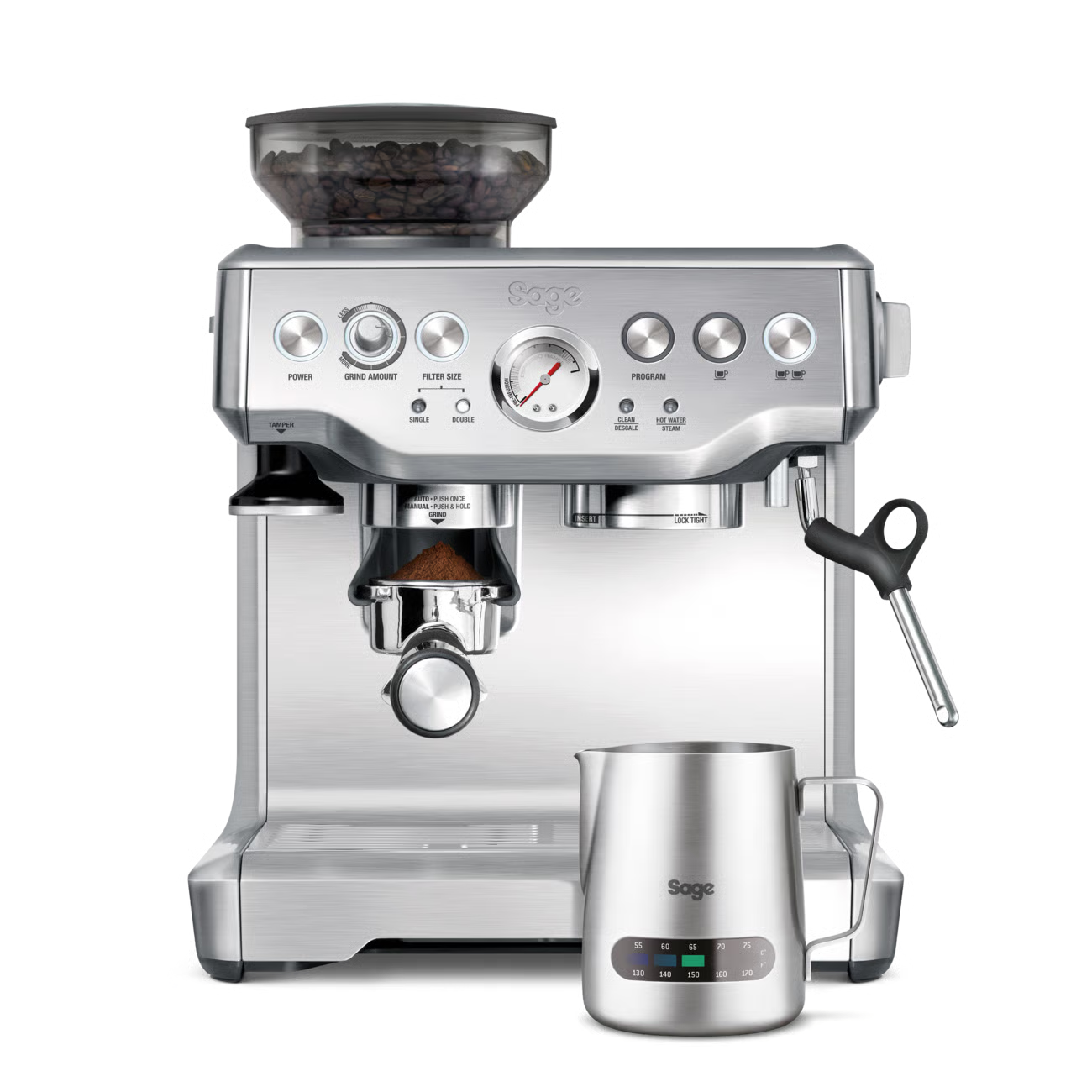 vp4vbjmm.png Sage Barista Express Espresso Machine with Milk Jug Thermal BES875UK - Image 1